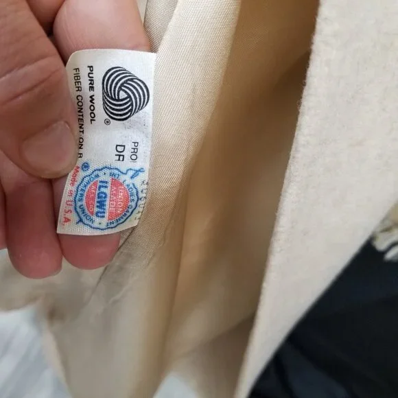 ✅Womens L VTG Mackintosh Beige Wool Pea Coat/Jacket USA Union Made *Moth Damage - Picture 4 of 14